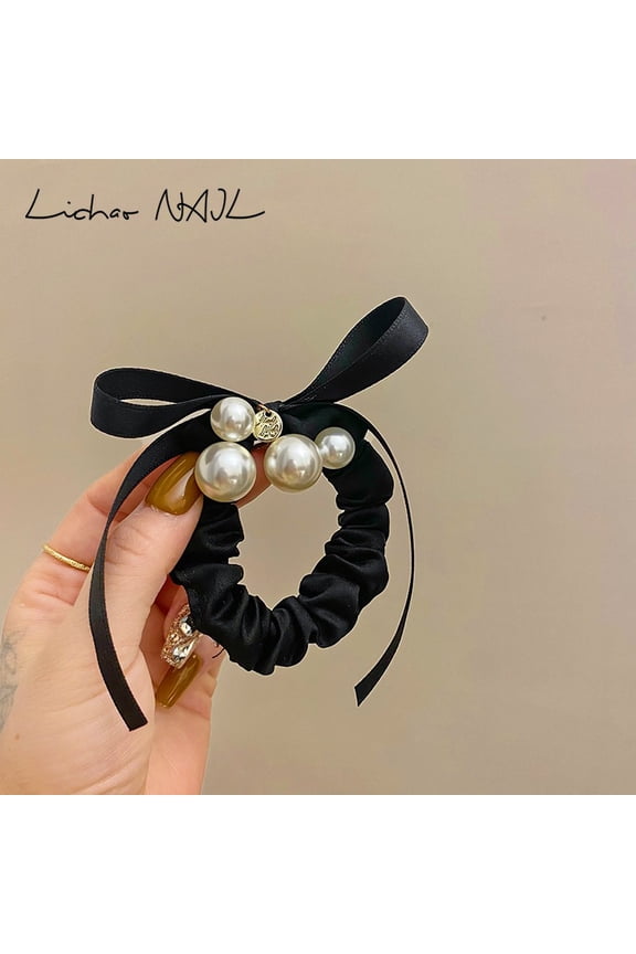 French Haute Couture Niche Pearl Ribbon Ribbon Hair Rope Tie Ponytail Marble Hair Loop