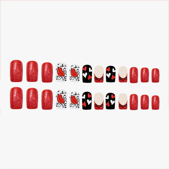 French Heart Lip Print Press On Nails For Valentine Day 24 Pcs