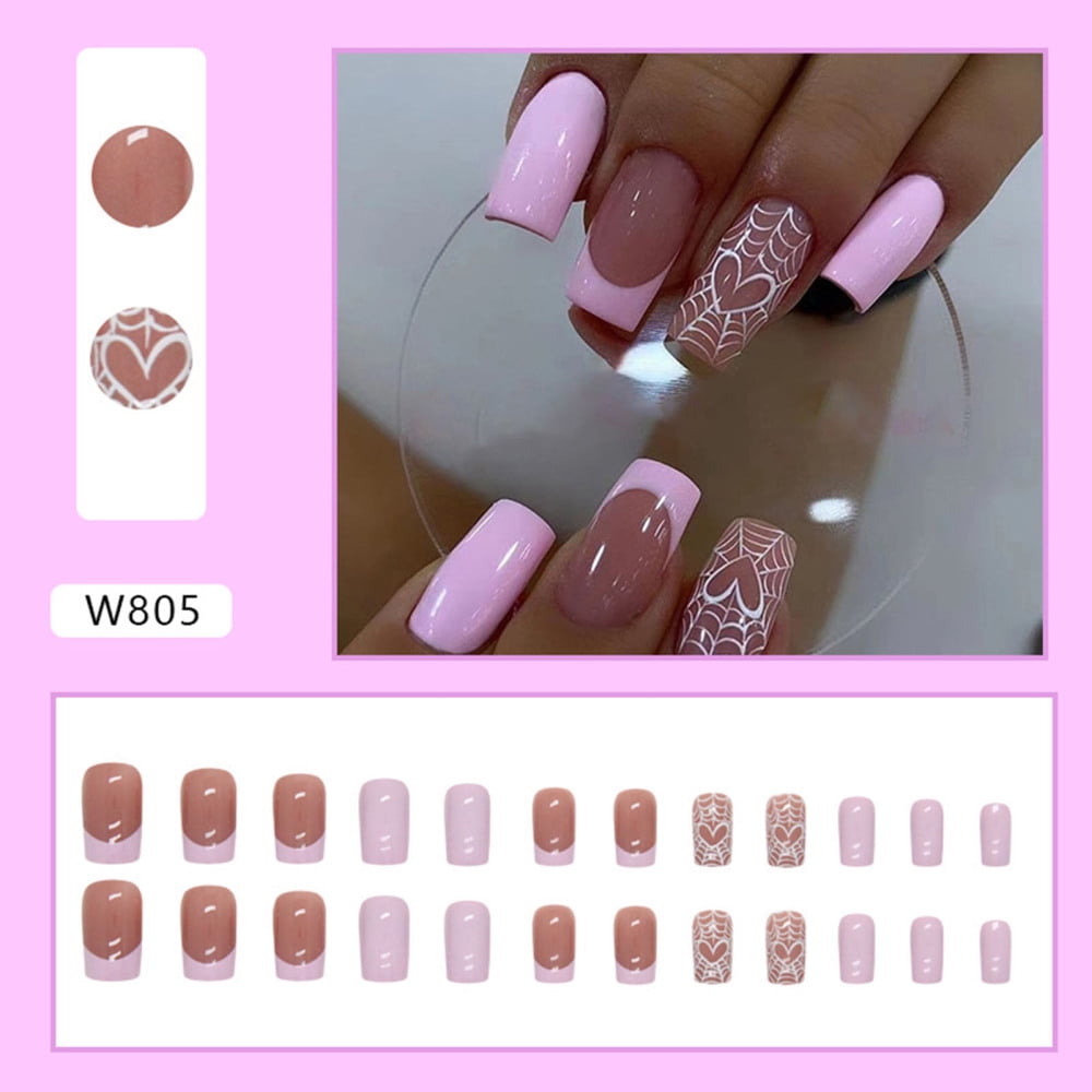 Pink Heart Spider Web Nails Pink Heart Spider Web Nails