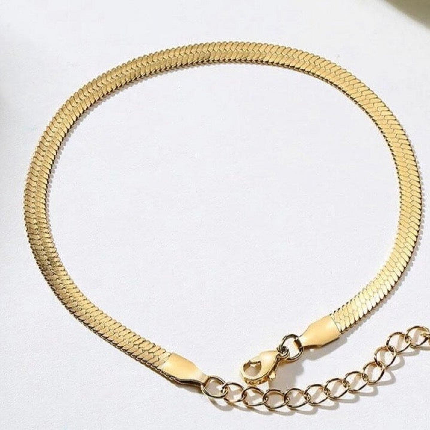 French Herringbone Snake Necklace | 18K Gold Titanium Hypoallergenic Chain for Women | 16" + 2" | RJ Designs