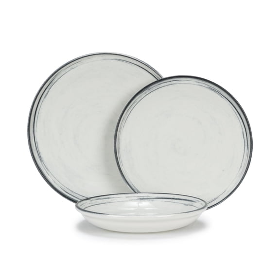 French Home 12-Piece Dinnerware Set  Water's Edge Porcelain Plates and Bowls  Elegant, Lead-Free Stoneware Set for Everyday Use