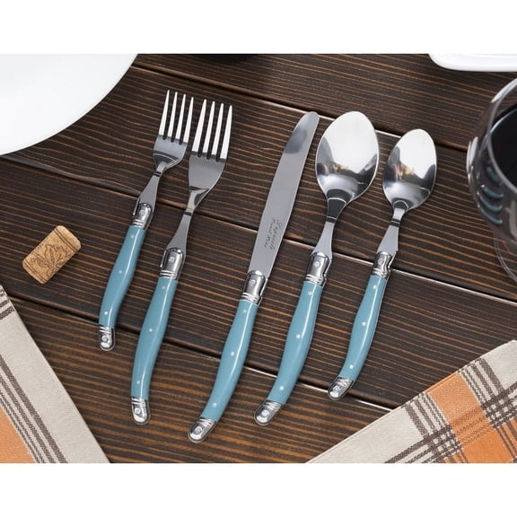 French Home Laguiole 20 Piece Stainless Steel Flatware Set, Service for 4, Aegean Teal