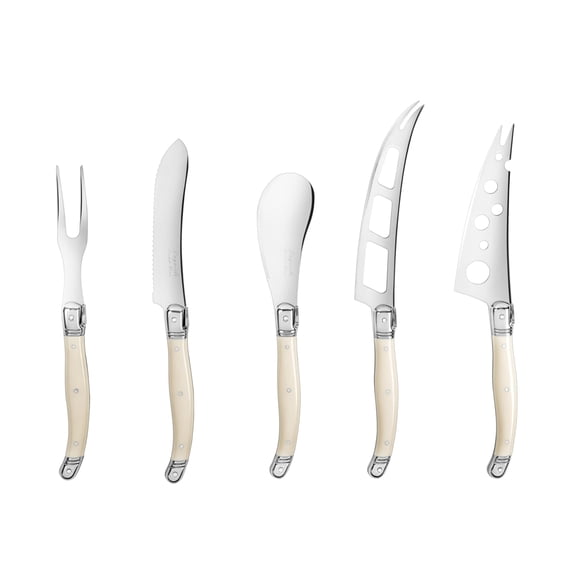 French Home Laguiole 5-Piece Artisan Cheese Knife Set with Ivory-Colored Handles