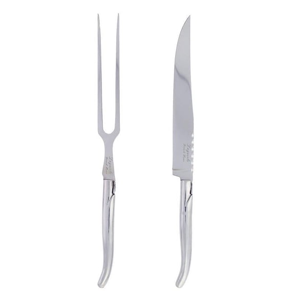 French Home Laguiole Stainless Steel Carving Knife and Fork Set.
