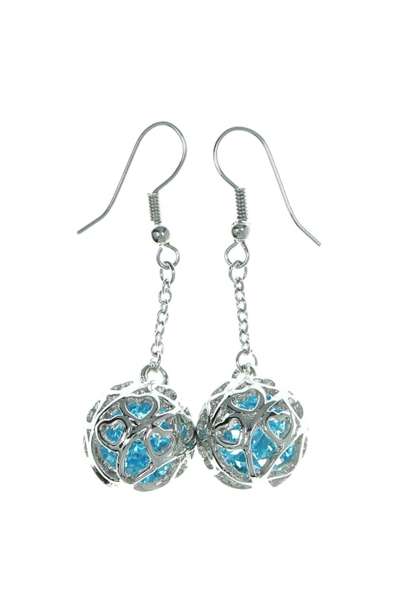 French Hook Dangle Earrings With Ornately Accented Blue Beads Silver-Tone