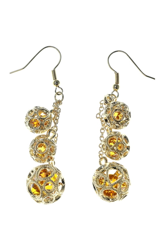 French Hook Dangle Earrings With Ornately Accented Orange Beads Gold-Tone