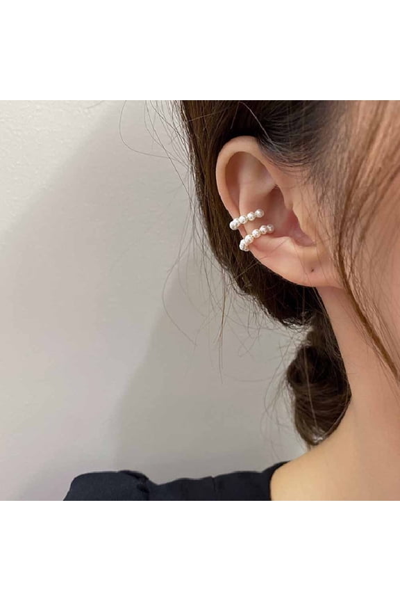 French Hoop Ear Cuffs 2 Pcs Pearl Embellished Non Pierced Ear Bone Clips