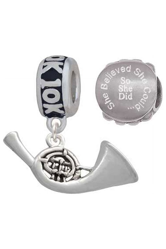 French Horn 10K Run She Believed She Could Charm Beads (Set of 2)