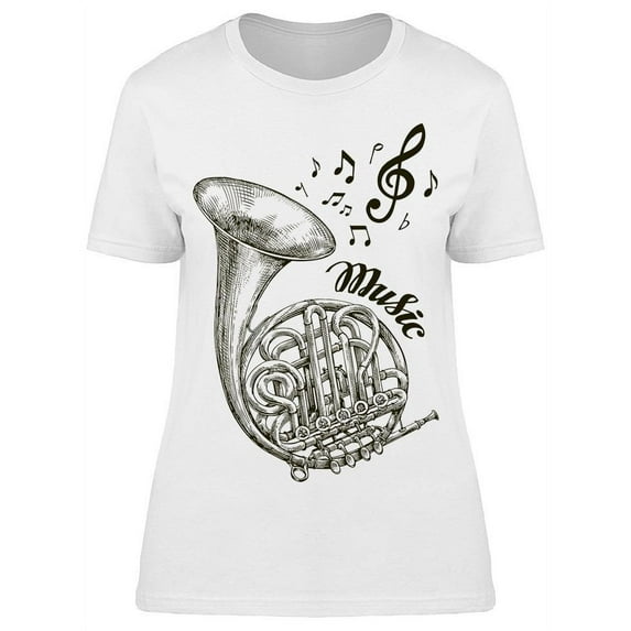 French Horn, Music Notes T-Shirt Women -Image by Shutterstock, Female Small