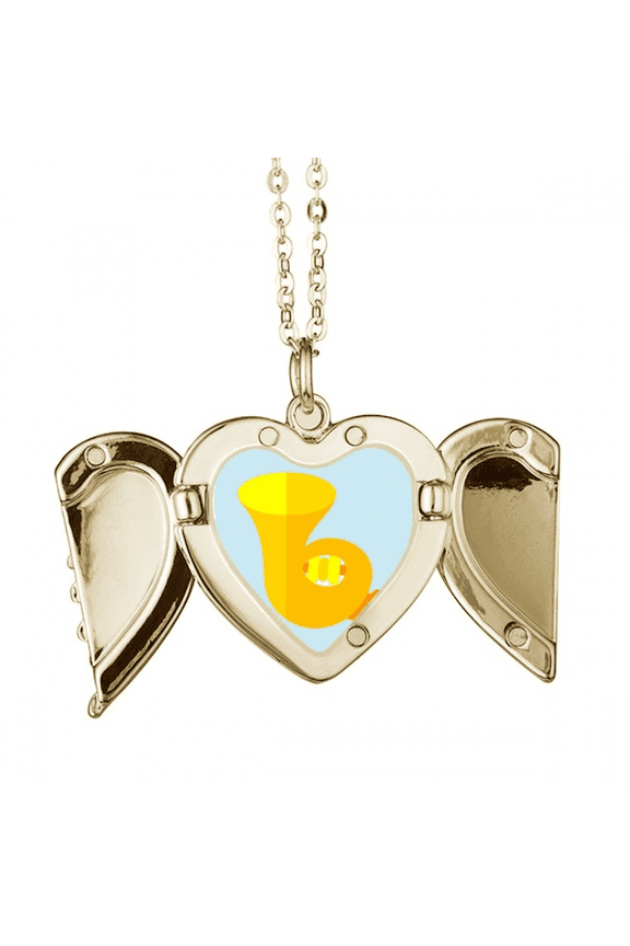 French Horn Perform Instrument Folded Wings Peach Heart Pendant Necklace