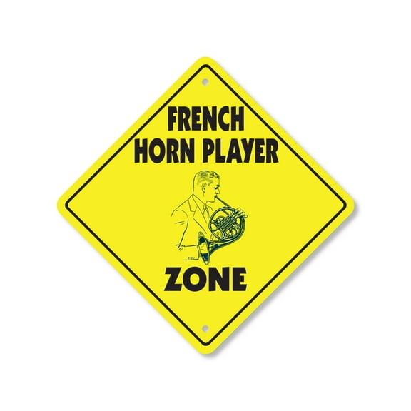French Horn Player Plastic Crossing Sign - 10 Inch X 10 Inch Xing Sign Gift Music Instrument Band Performer Brass Orchestra Classical Solo Art Play