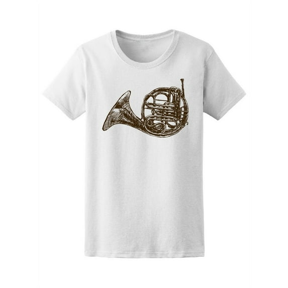 French Horn Sketch Style T-Shirt Women -Image by Shutterstock, Female XX-Large