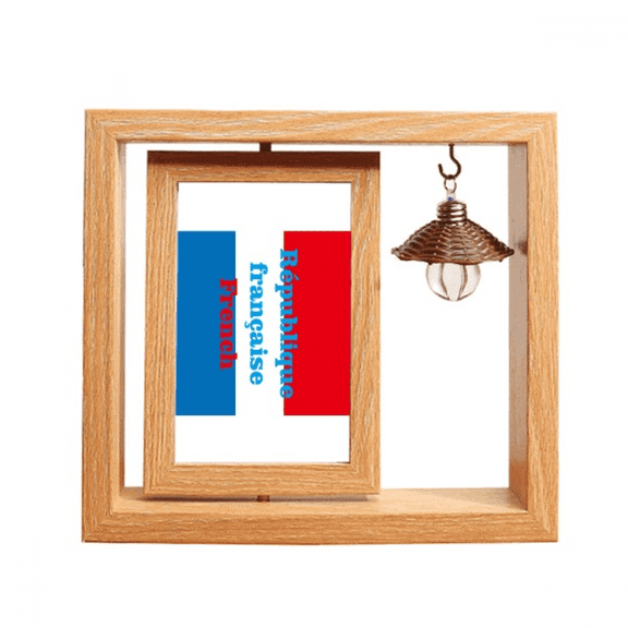 French Indicate English Sign Country Text Wooden Rotating Picture Photo Frame 4x6