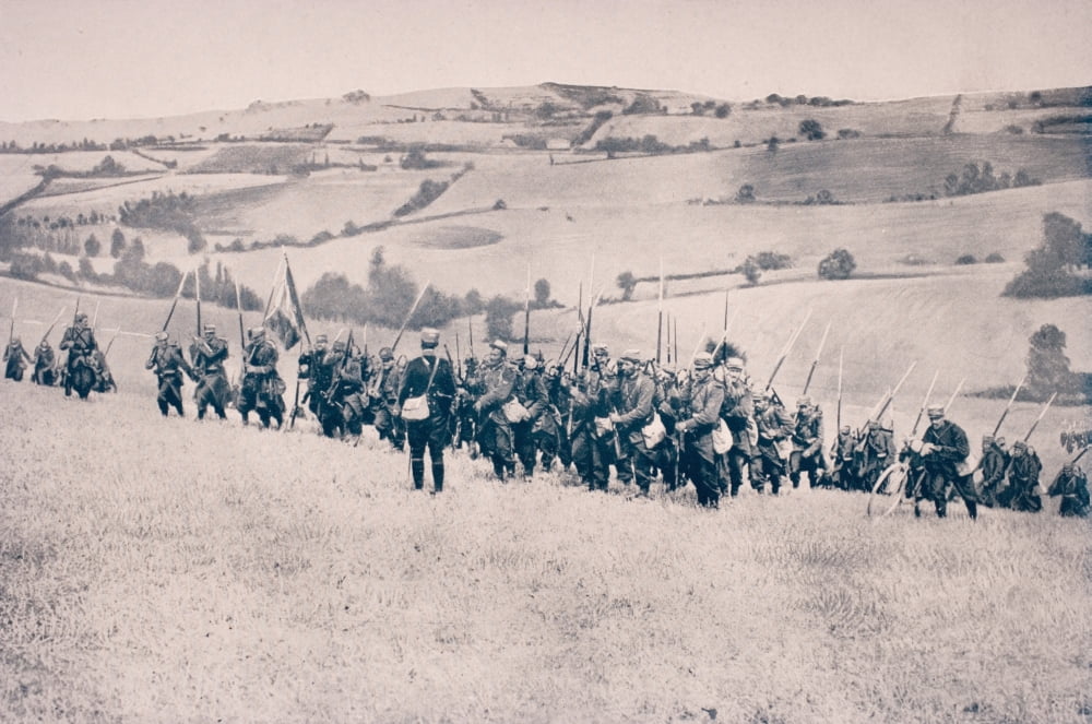 French Infantry Advancing Through Farmland In North-Eastern France Canvas Art - Ken Welsh Design Pics (18 x 11)