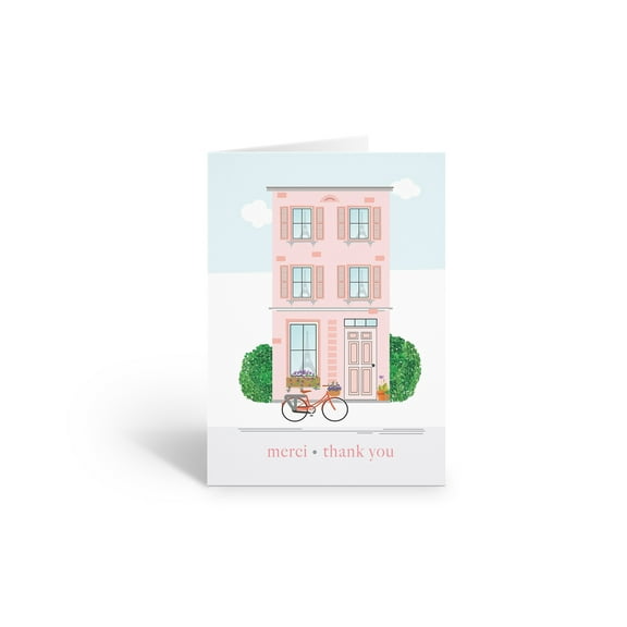 French Inspired Thank You Note Card - 10 Note Cards with Envelopes - Merci - B14