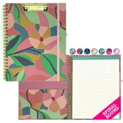 French KOKO Hardcover Spiral Clipboard with Notepad Clipfolio Notebook Cute Foldable Clipboards Storage Metal Clip Organizer Legal Pad Work Nurse Portfolio Office Women Gift Blue Pink Green Floral