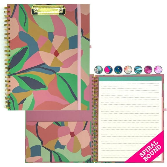French KOKO Hardcover Spiral Clipboard with Notepad Clipfolio Notebook Cute Foldable Clipboards Storage Metal Clip Organizer Legal Pad Work Nurse Portfolio Office Women Gift Blue Pink Green Floral