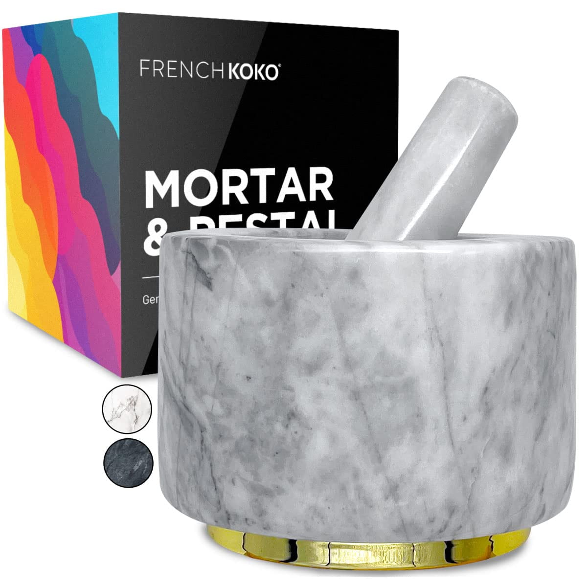 French KOKO Large Marble Mortar and Pestle Set with Gold Accent Pretty