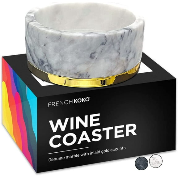 French KOKO Marble Wine Coaster for Bottles Wine Bottle Coaster Gold Accent Marble Gold Kitchen Decor Champagne Coaster Holder Table Pretty Wine Holder Drip Catcher Stand Bottle Coasters Gift White