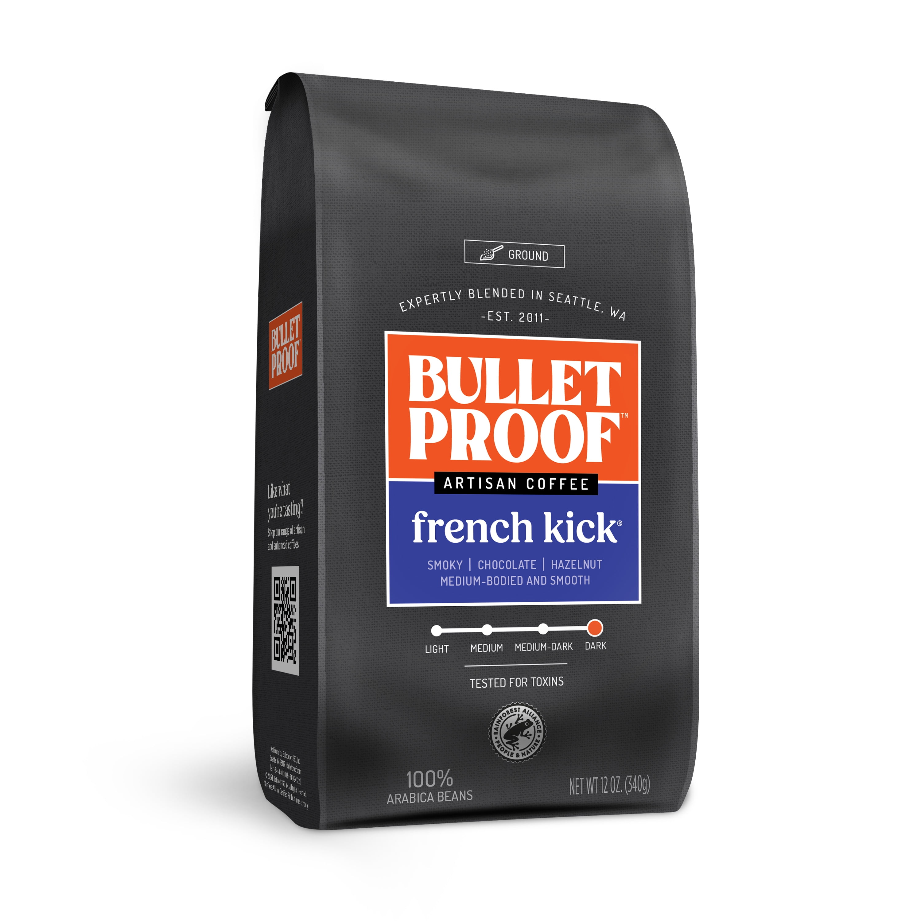 Bulletproof French Kick Dark Roast Ground Coffee, 12 Ounces, 100% Arabica Coffee Sourced from Central and South America, Clean Coffee Tested for Toxins, Packaging May Vary