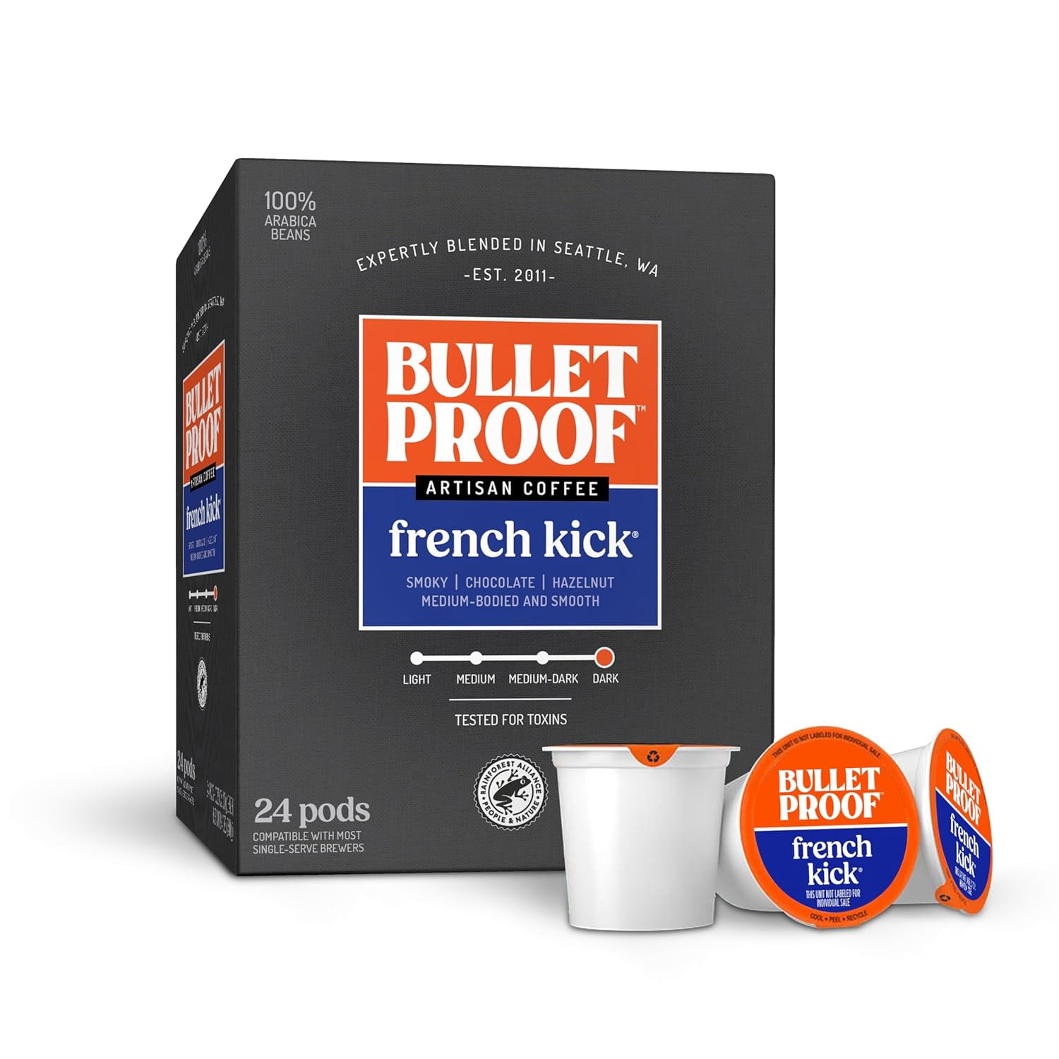 Bulletproof Coffee Pods French Kick Dark Roast Keto Friendly 100% Arabica Coffee 24 Count