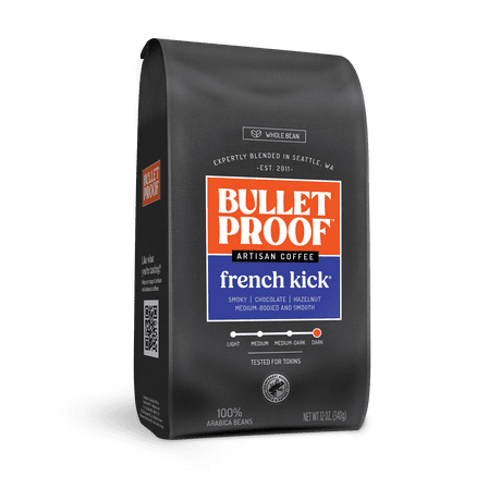 Bulletproof French Kick Dark Roast Whole Bean Coffee, 12 Ounces, 100% Arabica Coffee Sourced from Central and South America, Clean Coffee Tested for Toxins