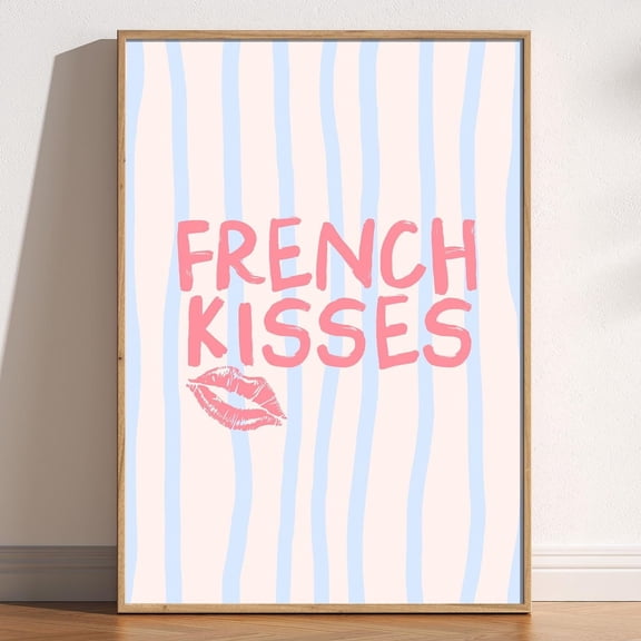 French Kisses Stripy Print, Coquette Preppy Girly, Romantic Trendy Cutesy Preppy Bedroom Poster, Aesthetic Frills Whismical Playful Home Art Wall Art, Modern Wall Decor, 8x12 UNFRAMED