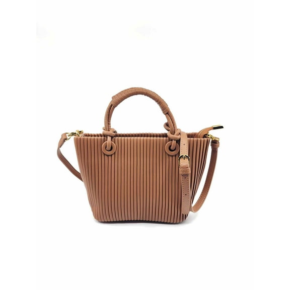 French Knotted Pleated Stripe Leather Handbag