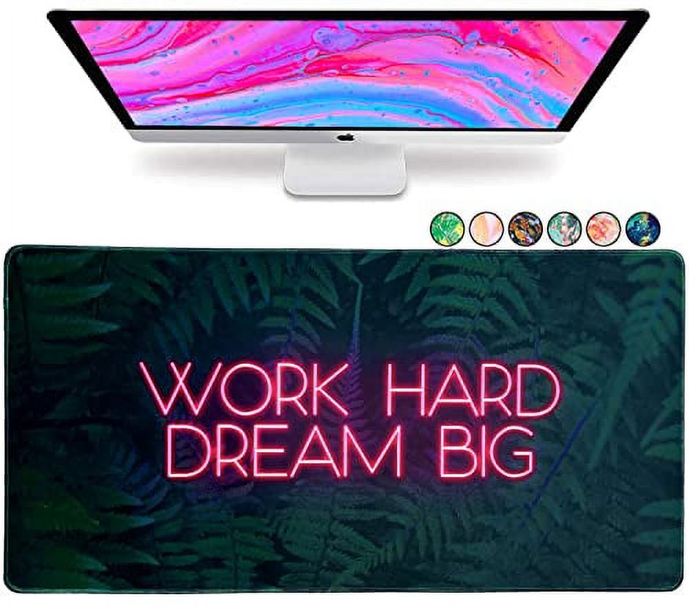 French KOKO Large Desk Pad Mouse Pad - 30x15 Inch XXL Extended Protector With Inspirational Quotes, Neon Colors