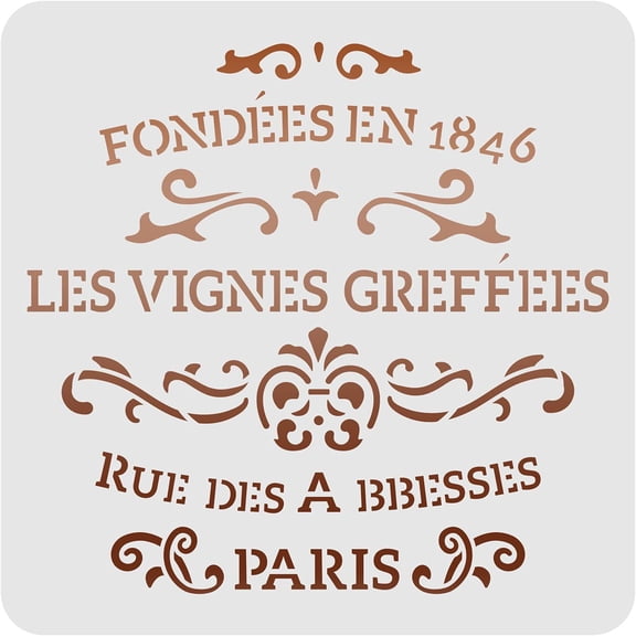 French Label Les Vignes Greffes Stencils - 11.8x11.8inch Plastic Square Reusable Stencils