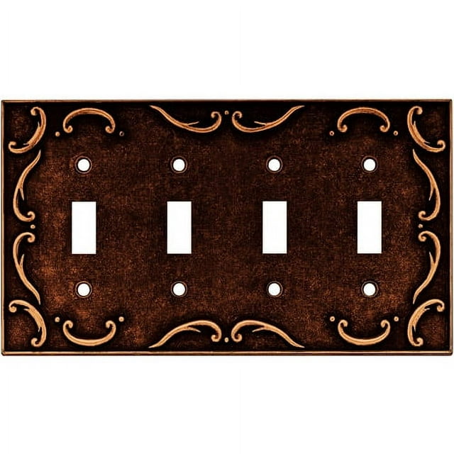 French Lace Quad Switch Wall Plate, Sponged Copper