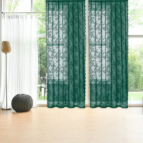 French Lace Window Curtain 150x300cm - Elegant Semi-Sheer Polyester with Rod Pocket, Machine Washable for Privacy & Light Filtering, Scalloped Edge