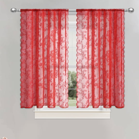 French Lace Window Curtain 150x300cm - Elegant Semi-Sheer Polyester with Rod Pocket, Machine Washable for Privacy & Light Filtering, Scalloped Edge