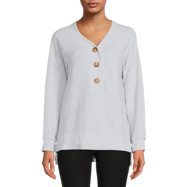 French Laundry Womens VNeck Henley Top with High Low Hem