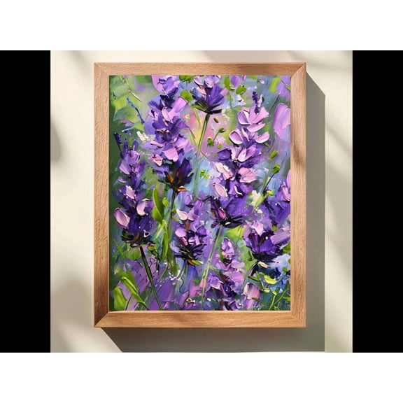 French Lavender Wall Art, Calming Bedroom Decor, Impasto Purple Flower, French Country Botanical , Cottagecore Style Unframed Paper Print