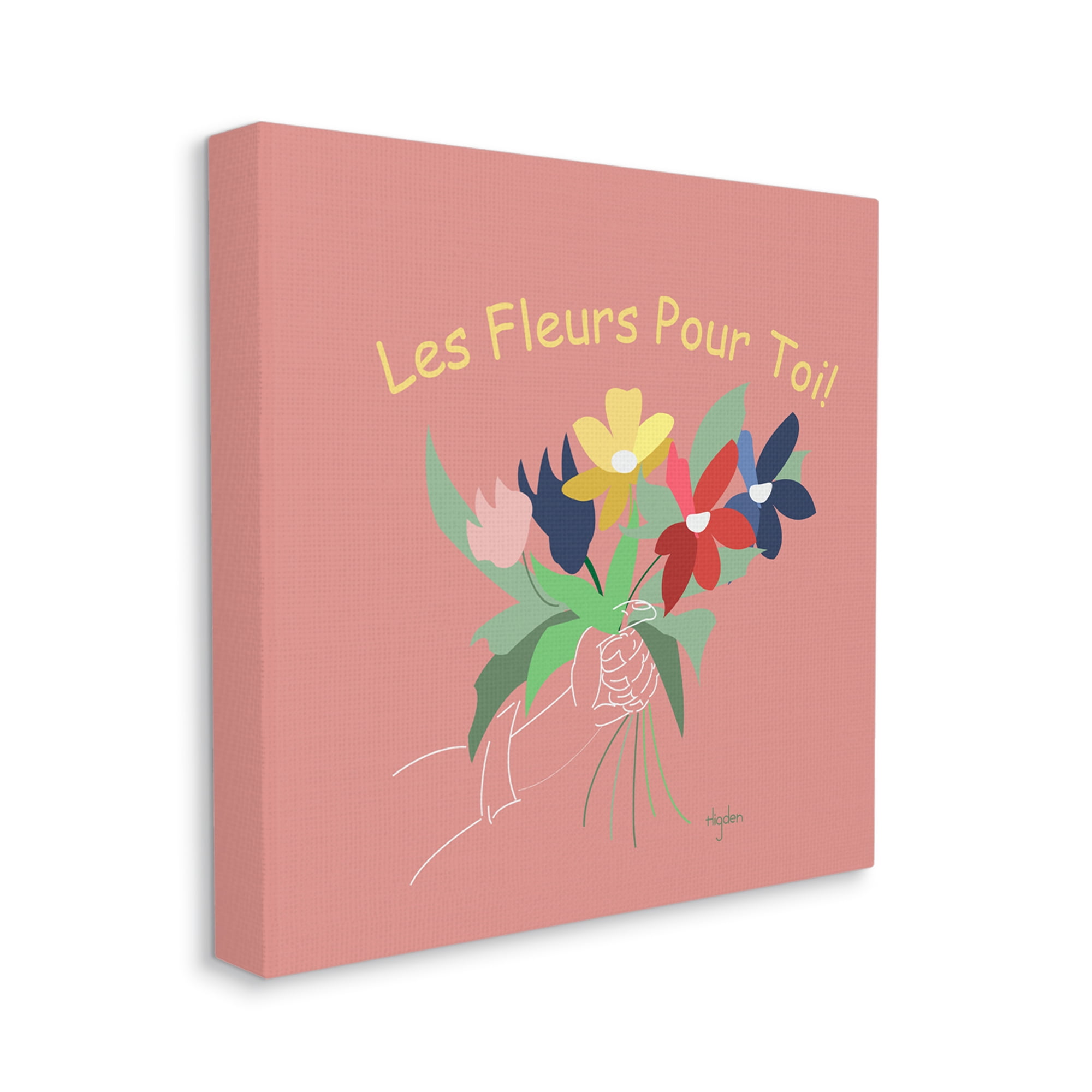 French Les Fleurs Pour Toi Phrase Flower Bouquet Botanical & Floral Gallery-Wrapped Canvas Print Wall Art, 17x17
