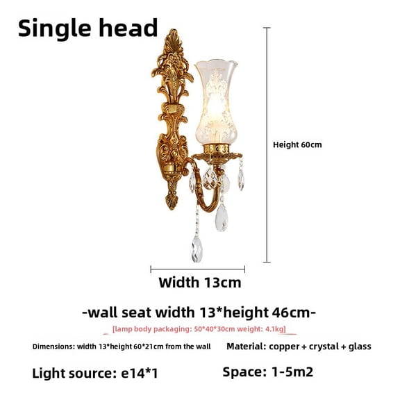 French Light Luxury Full Copper Crystal Wall Sconce, European LED Light Fixture for Living Room TV Wall, Background Wall, Villa Staircase, Bedroom Bedside Lighting