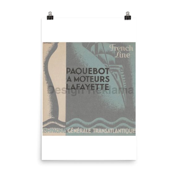 French Line Packetboat And Motorboat Lafayette, 1935 of the Compagnie Generale Transatlantique Unframed Vintage Travel Poster.