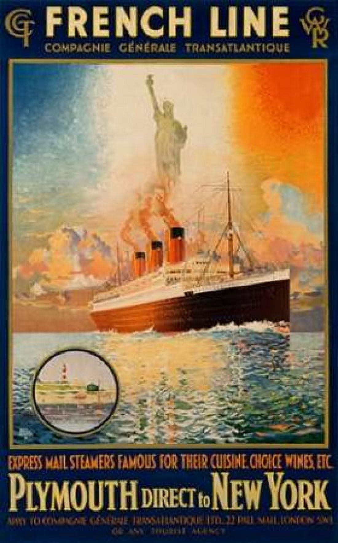 French LinePlymouth to New York‚ÄùParis‚Äù Canvas Art - Harry Hudson Rodmell (24 x 36)