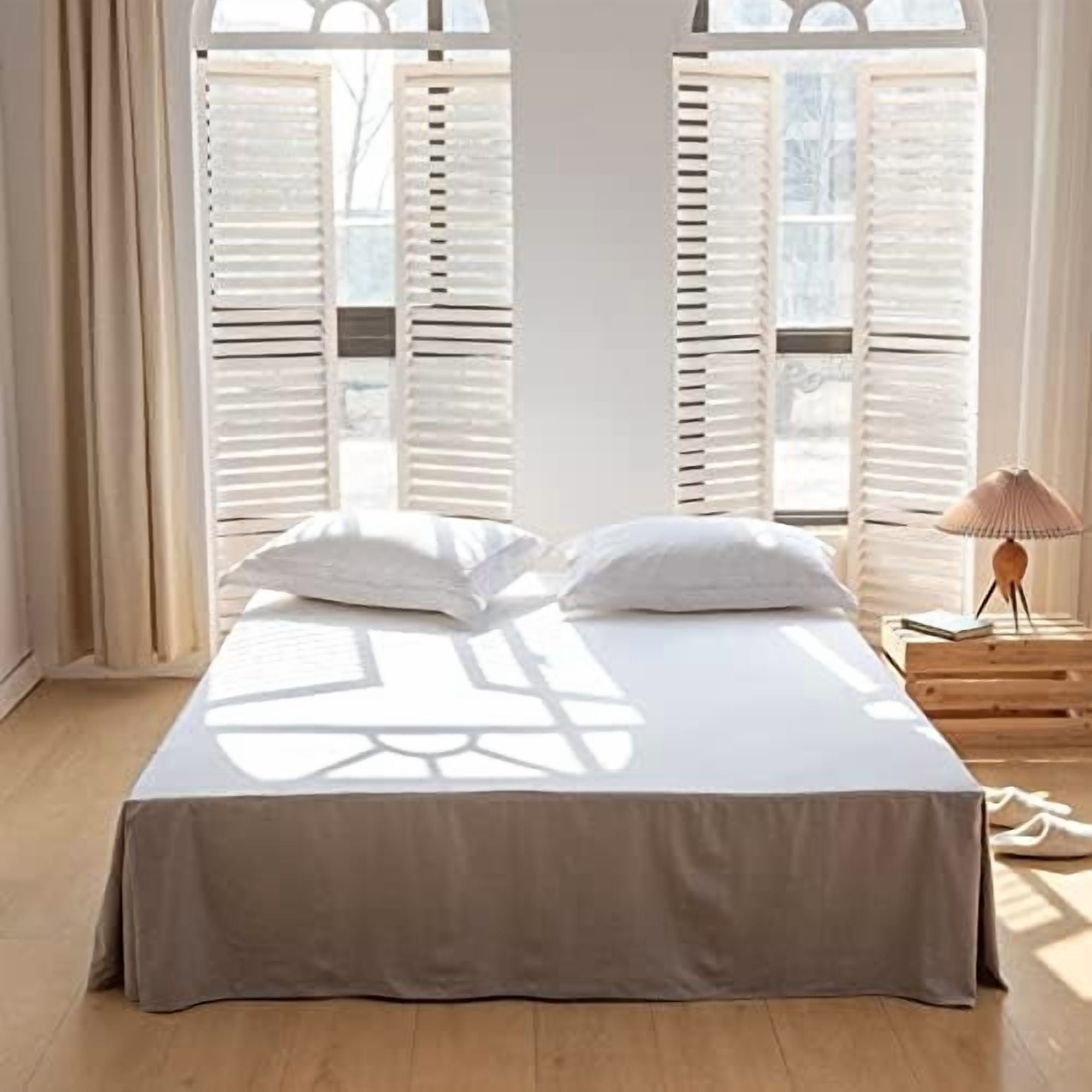 French Linen Bed Skirt with Pleated Corner 14-Inch Tailored Drop Natural Flax Cotton Blend Basic Dust Ruffle Soft Cozy Farmhouse Bedding (14" King, Basic Grey)