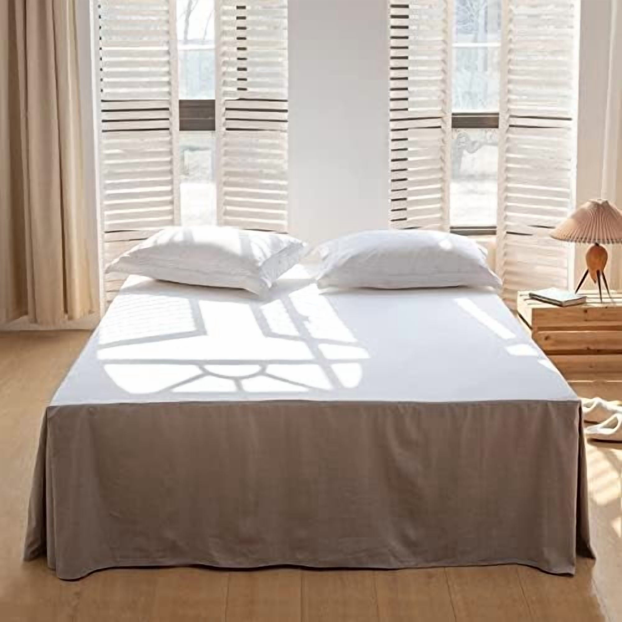 French Linen Bed Skirt with Pleated Corner 18-Inch Tailored Drop Natural Flax Cotton Blend Basic Dust Ruffle Soft Cozy Farmhouse Bedding (18" King, Basic Grey)