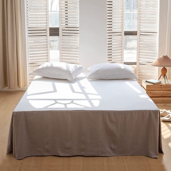 French Linen Bed Skirt with Pleated Corner 18-Inch Tailored Drop Natural Flax Cotton Blend Basic Dust Ruffle Soft Cozy Farmhouse Bedding (18" Twin, Basic Grey)