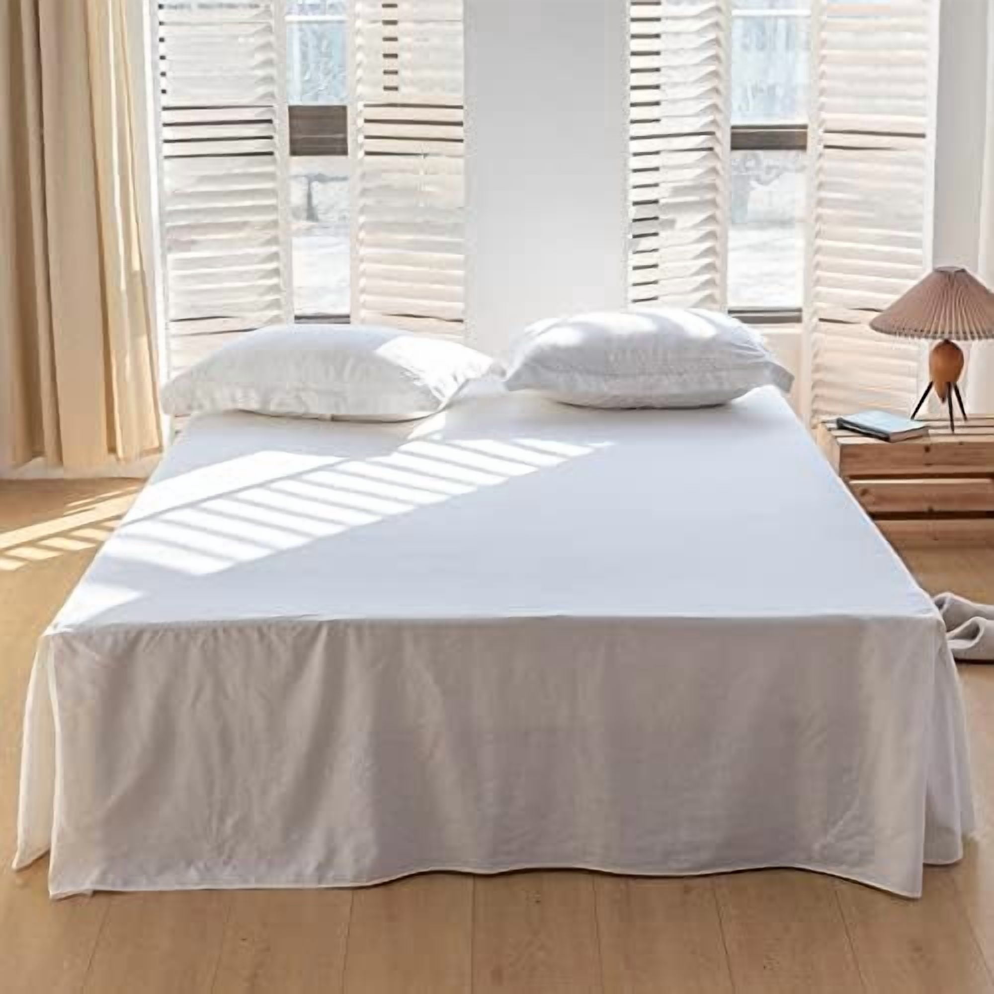 French Linen Bed Skirt with Pleated Corner 22-Inch Tailored Drop ...