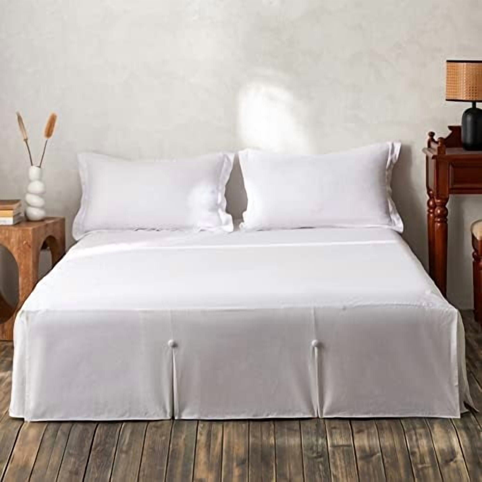 Button Dust Ruffle French Linen Bed Skirt Split Corner with Button 18-Inch Tailored Drop ...