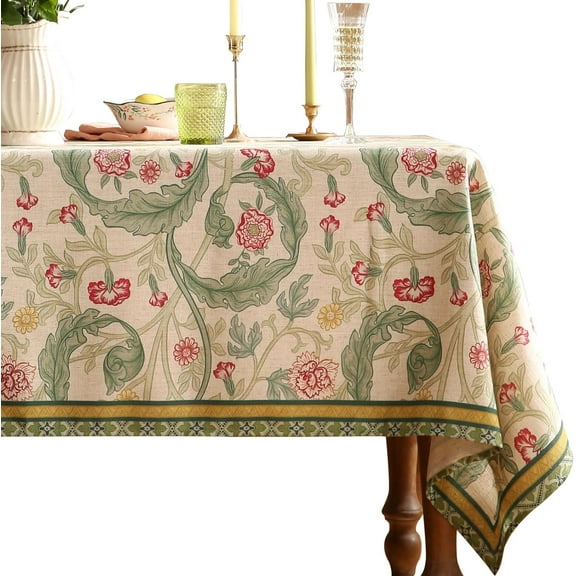 French Linen Pattern Tablecloth Soft Durable Floral Table Cloth Designer Kitchen Dining Tablecloth for Rectangular Tables for Parties Christmas 52"x 52"