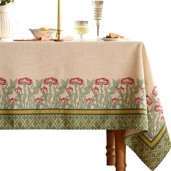 French Linen Pattern Tablecloth Soft Durable Floral Table Cloth Designer Kitchen Dining Tablecloth for Rectangular Tables for Parties Christmas 55"x 55"