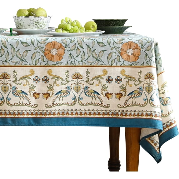 French Linen Pattern Tablecloth Soft Durable Floral Table Cloth Designer Kitchen Dining Tablecloth for Rectangular Tables for Parties Christmas 55"x 55"