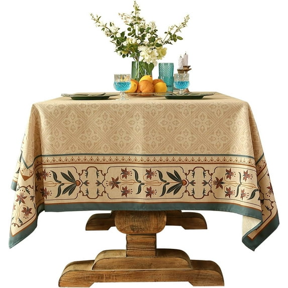 French Linen Tablecloth Soft Durable Floral Table Cloth Designer Kitchen Dining Tablecloth for Rectangular Tables for Parties Christmas 60"*84"
