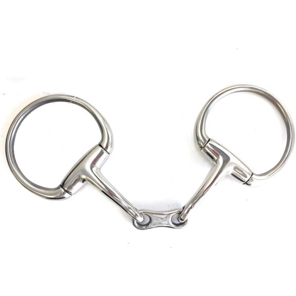 French Link Curved Eggbutt Snaffle Bit, 5 Stainless Steel 3-Piece Mouthpiece, 14mm Anatomical Design, English Training Bit with Eggbutt Rings