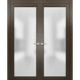 thumbnail image 1 of French Lite Frosted Glass Doors 72 x 84 | Planum 2102 Chocolate Ash | Frames Trims Satin Nickel Hardware | Bedroom Hall Solid Core Wooden Panels, 1 of 6